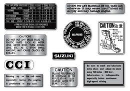 Suzuki 1972 GT550J  7 Piece Warning and Service Label Decal Set 